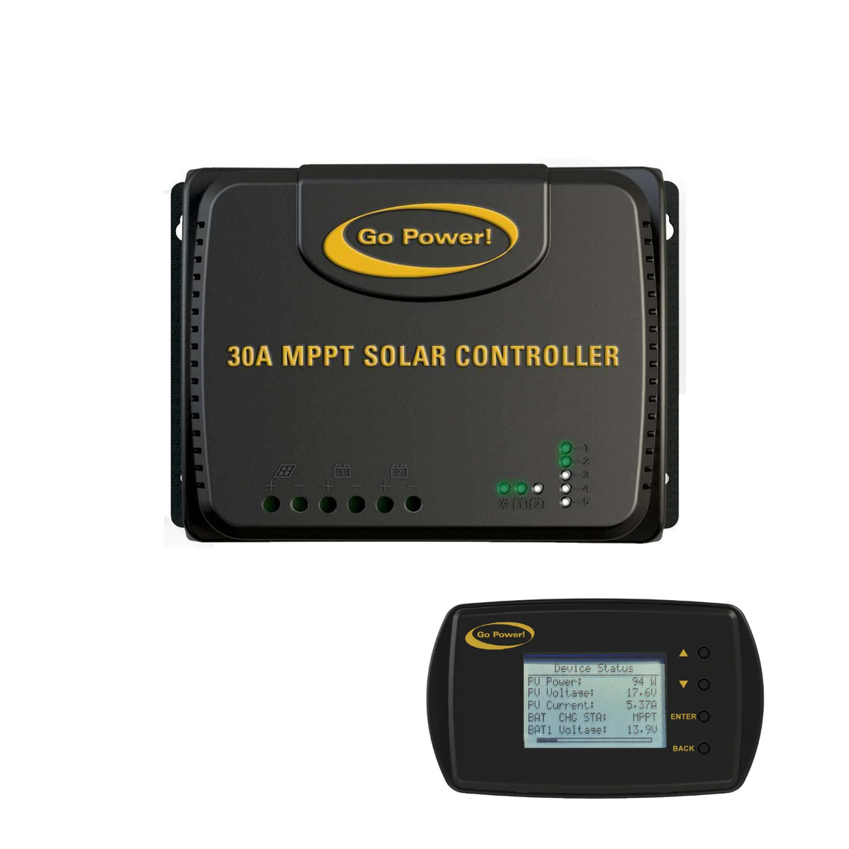 Go Power! 30A MPPT solar charge controller GP-RVC-30-MPPT with GP-RVC-R Bluetooth remote display kit